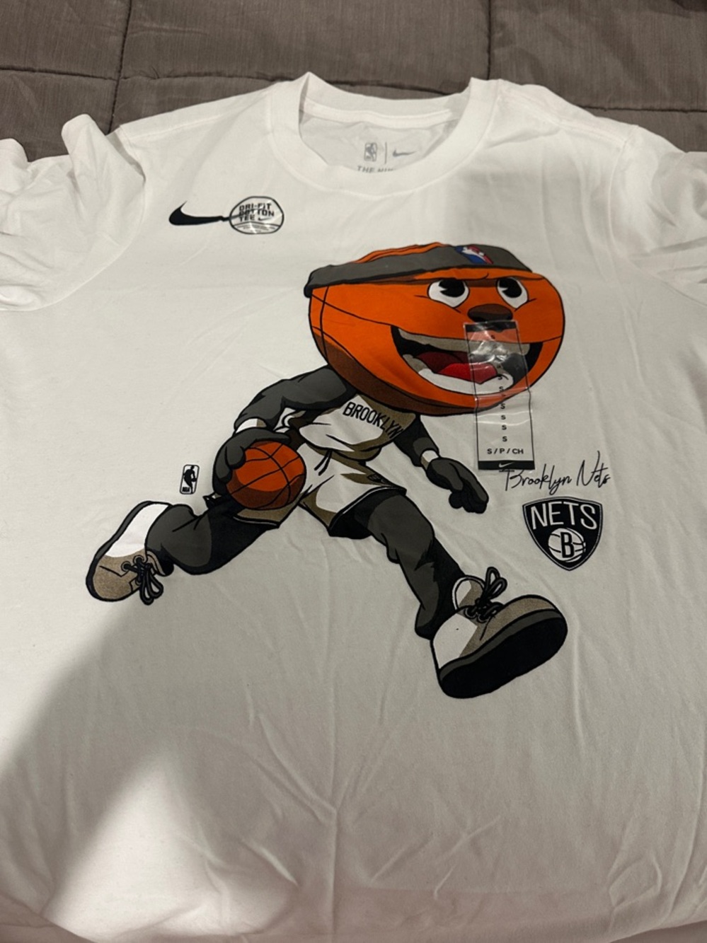Nike White Brooklyn Nets Orange-Head Mascot Graphic Tee